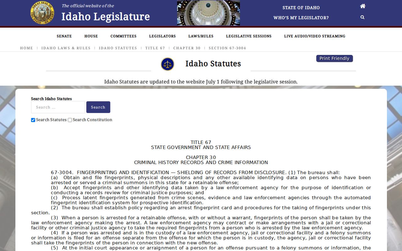 Boise County arrest records and Idaho BCI repository law