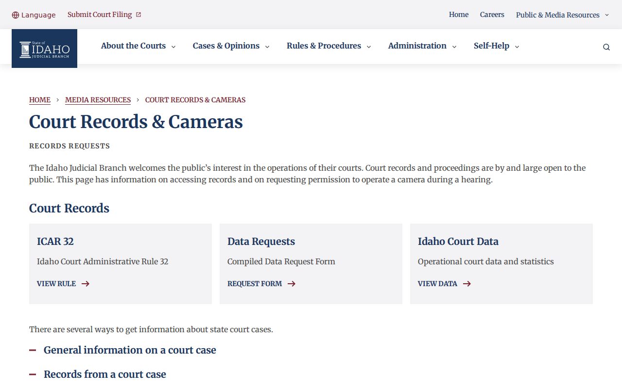 Boise County criminal court case access channels