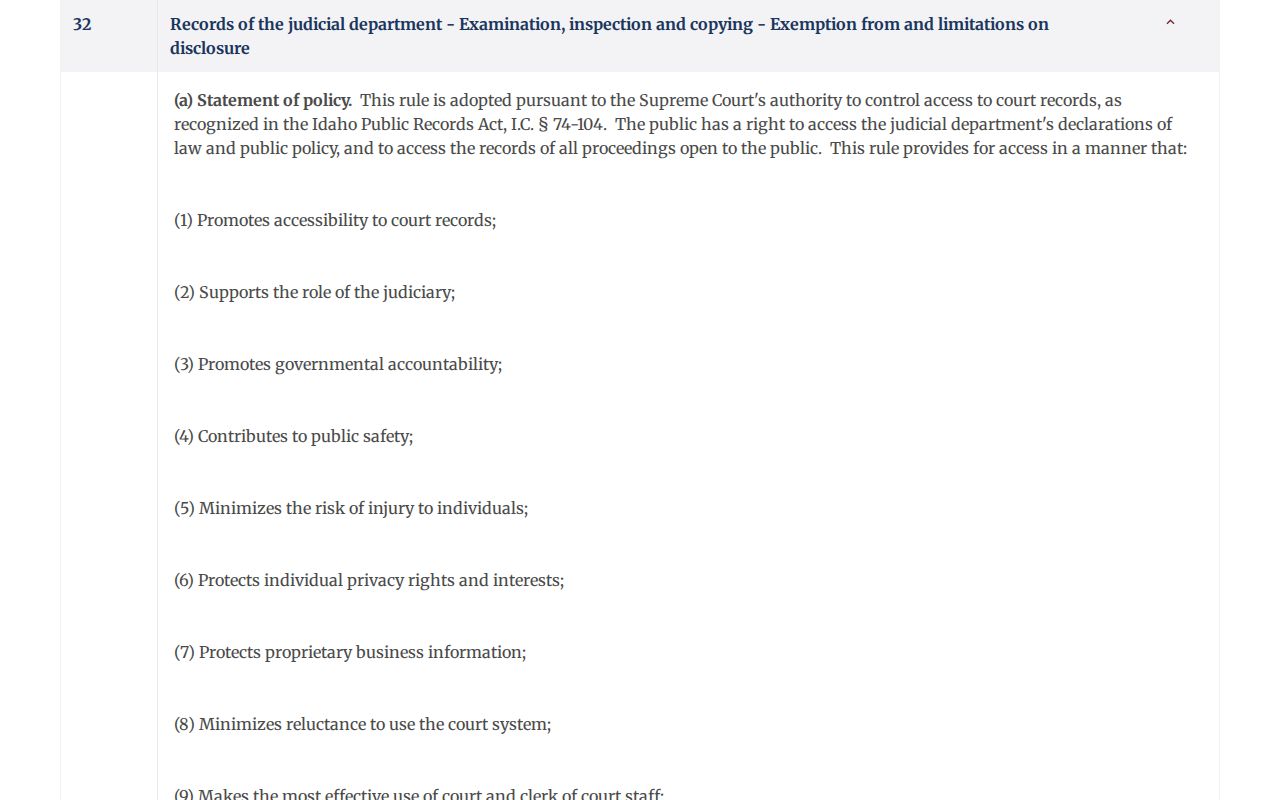 Boise County criminal court case access under Idaho Rule 32