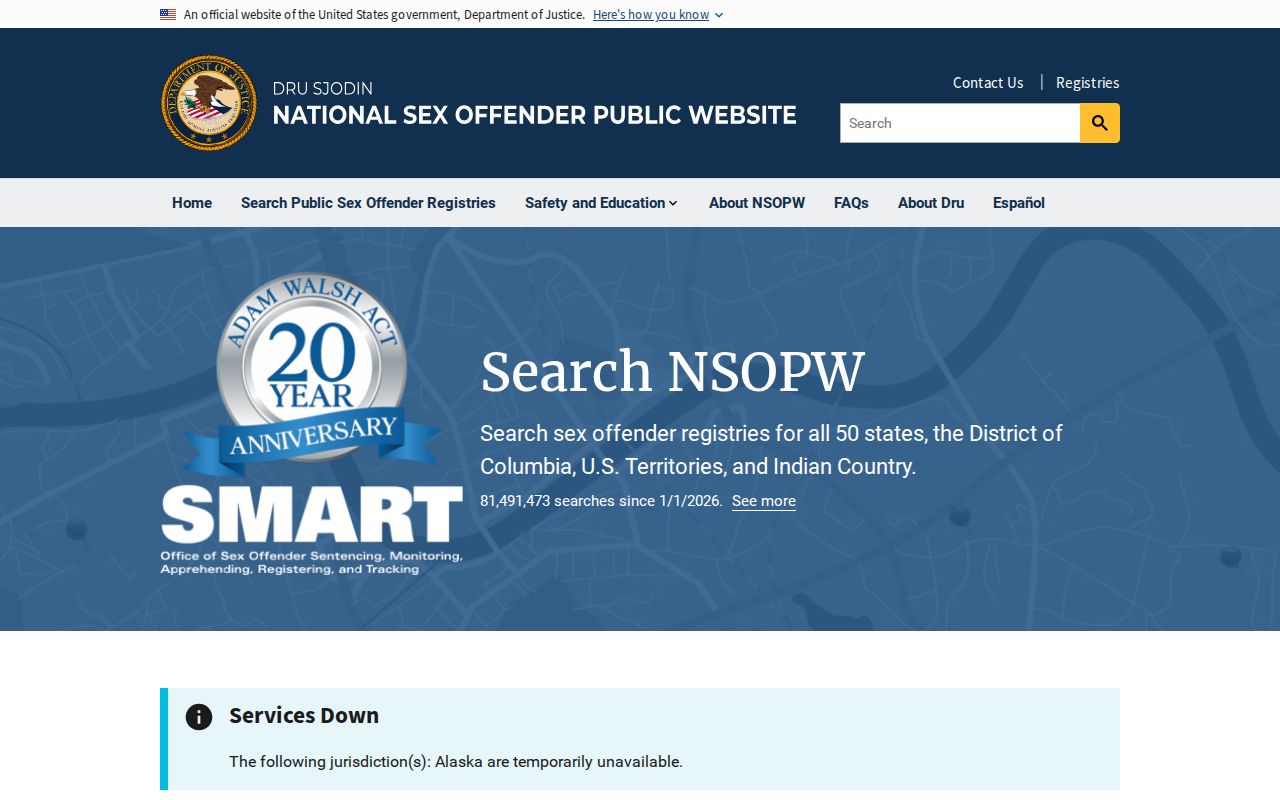 National Sex Offender Public Website search information