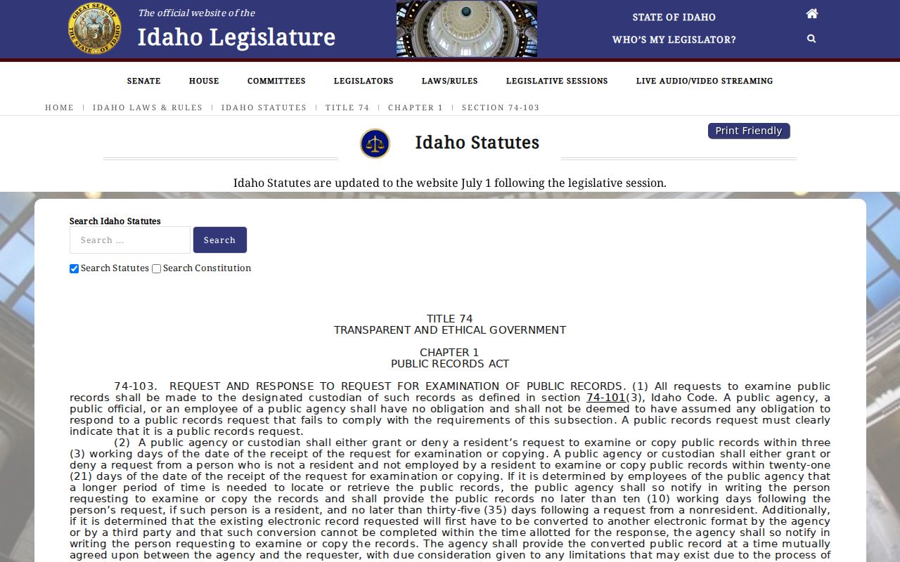 Idaho public record request response timing law