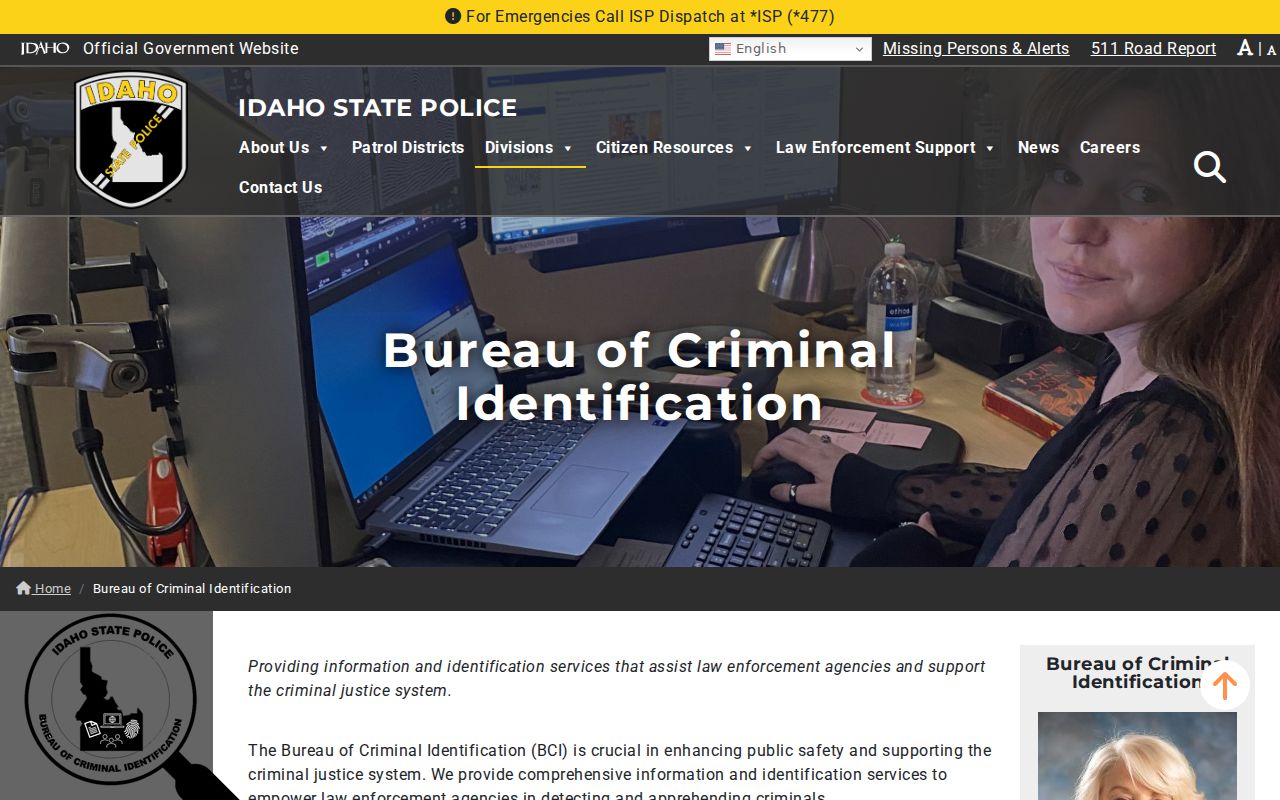 Idaho State Police BCI criminal history repository information