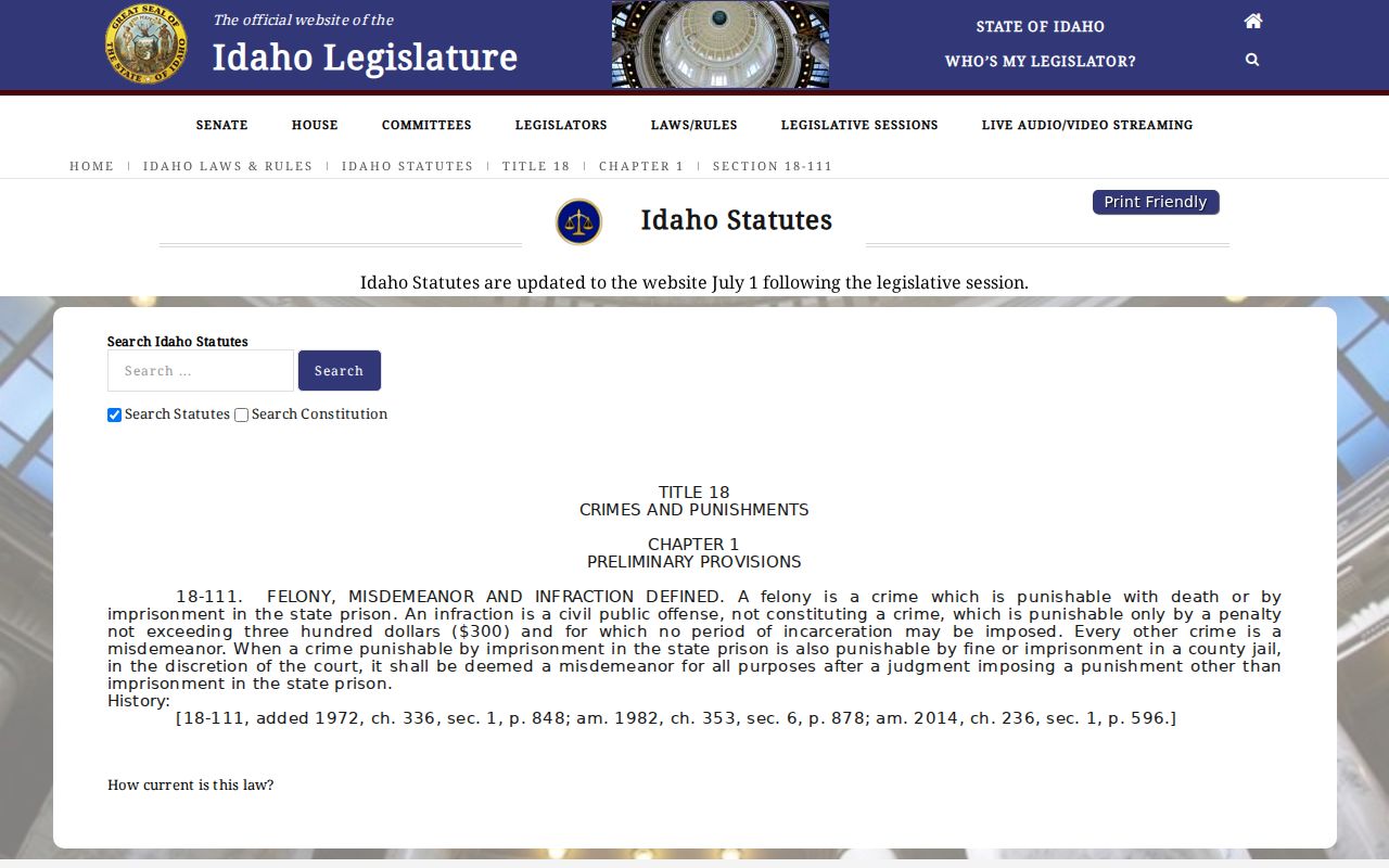 Idaho felony punishment statute