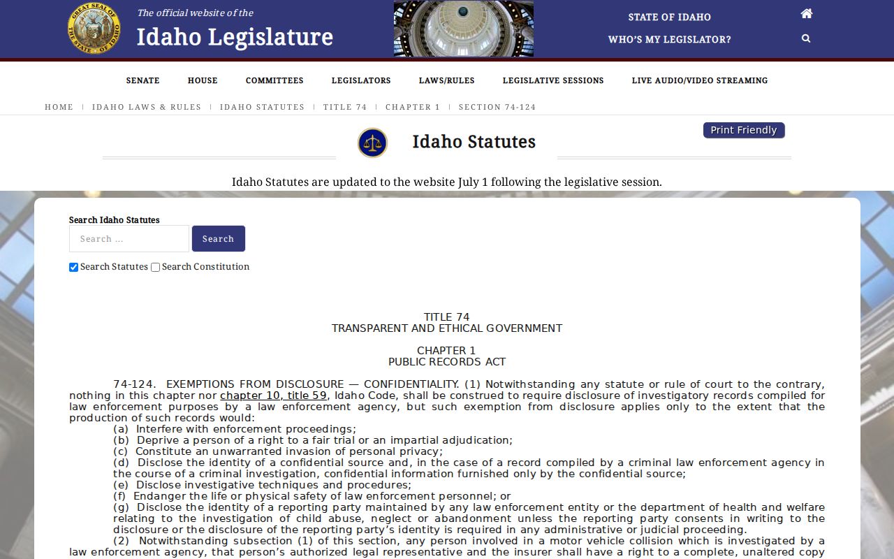 Idaho law enforcement public record exemptions